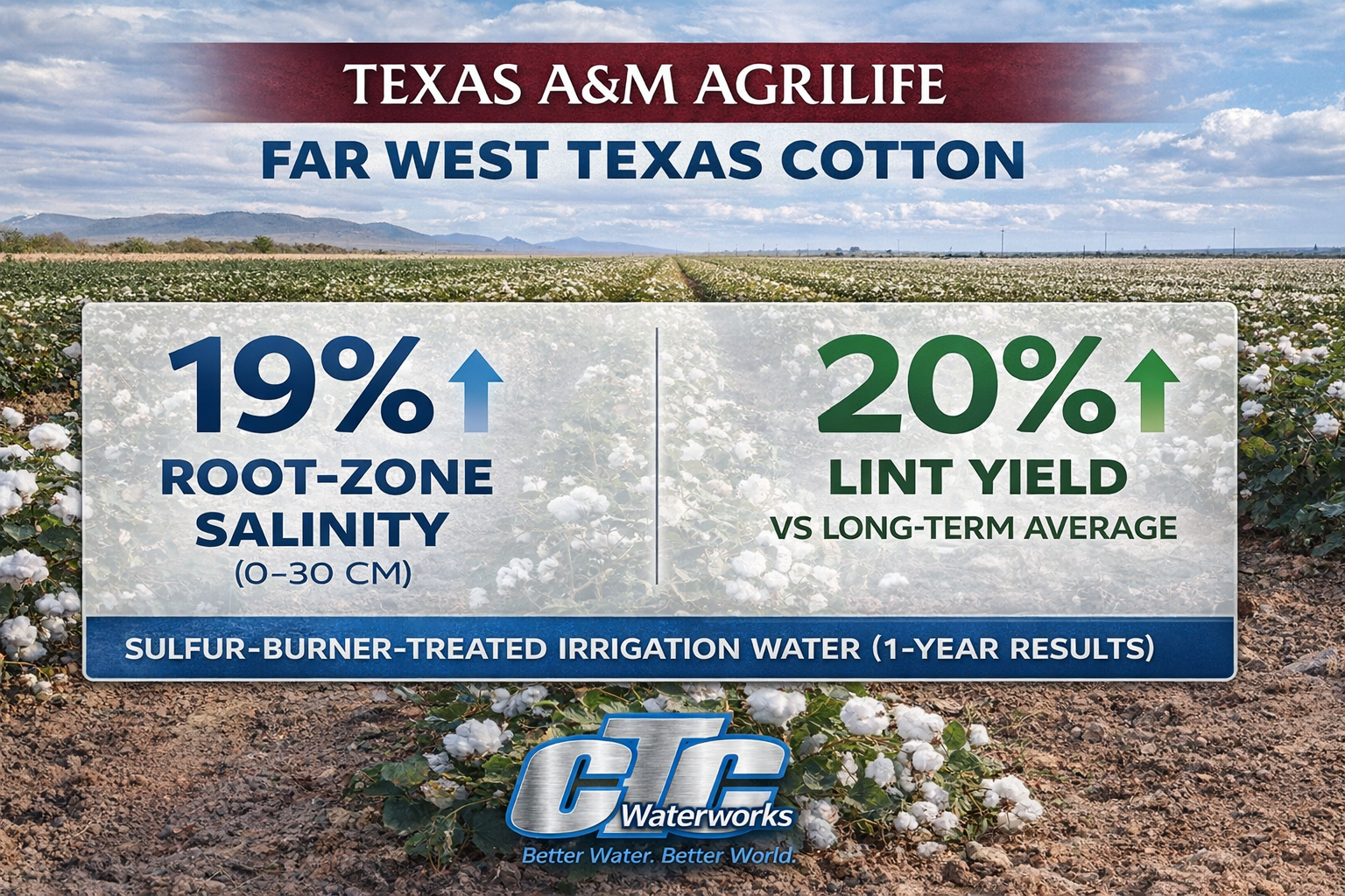 Texas A&M AgriLife Cotton Study: Sulfur-Burner-Treated Irrigation Reduced Root-Zone Salinity and Increased Yield 20%